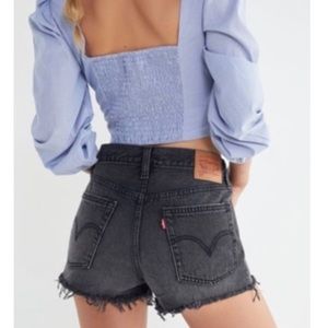 Levi’s 501 Distressed Button Fly Onyx Denim Shorts